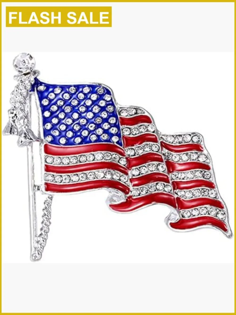 American Flag Brooch Pin Rhinestone Sparkling Patriotic Lapel Pin Women Men Hat - Picture 1 of 7